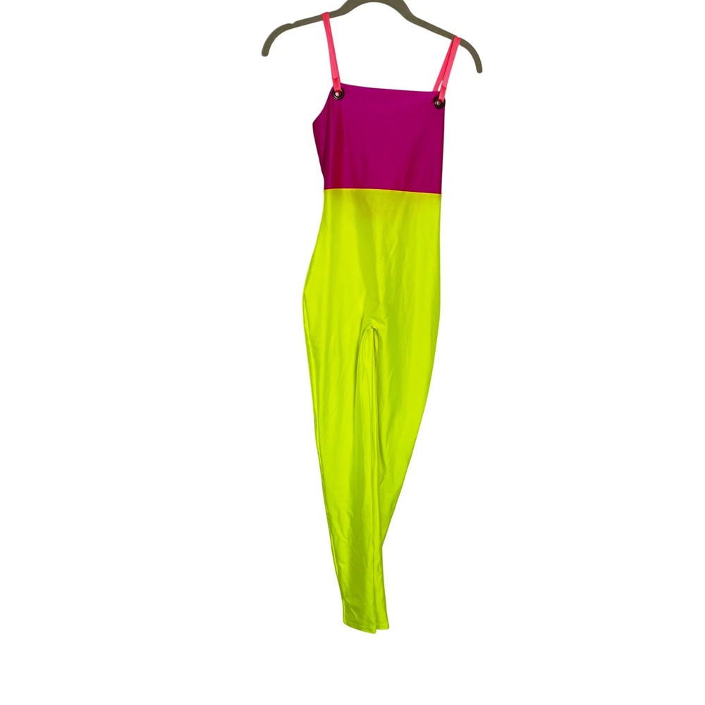 Touch Dolls Deliano Clothing Neon Colorblock Catsuit‎ Jumpsuit XS Magenta Yellow